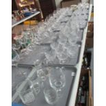 Six trays of assorted drinking glasses to include 6 champagne flutes, 6 sherry glasses and 6 small