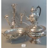 Collection of good quality silver plated items to include bacon warmer, Georgian style coffee pot,