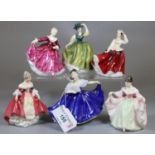 6 Miniature Royal Doulton bone china figurines to include: 'Southern Belle', 'Kirsty', 'Buttercup'