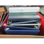 Large box of empty binders including 2 postcard albums, 2 boxed Lighthouse albums and multi-ring and