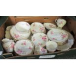 Box of Salisbury fine bone china 'Dijon' part teaware, decorated with pink roses and gilt edging, to
