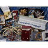A collection of costume jewellery including a watch ring, beads etc. (B.P. 21% + VAT)