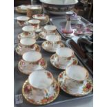 Three trays of Royal Albert 'Old Country Roses', to include: 9 cups and saucers, 7 saucers, 17 tea