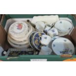 Box of assorted china to include: Victoria fine bone china part teaware, 'Violet' pattern, Royal