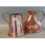 Two vintage copper conical single handled jugs. (2) (B.P. 21% + VAT)