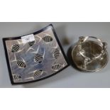 An Art Pottery shallow bowl depicting tropical fish together with a good quality silver plated