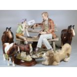 Collection of ceramics to include: Capodimonte figure group of a man and young boy playing cards