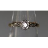 18ct gold platinum mounted diamond solitaire ring. Ring size M&1/2. Approx weight 3.1 grams. (B.P.