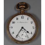 A gold plated top wind pocket watch with subsidiary seconds dial. ?A1 Perfection Lever? (B.P.