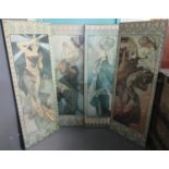 Group of four modern art nouveau style hanging panels without frames with female portraits. 119 x