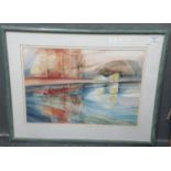 Andrea Kelland (20th century), abstract river scene, signed with initials dated '93, watercolours.