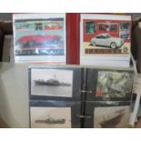 Box of ephemera to include postcards, boats, ships etc, British cars of the 50's and 60s, AA hotel