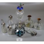 Collection of silver topped and silver plate and enamel glass scent bottles and atomisers (8) (B.