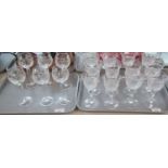 6 trays of assorted drinking glasses to include: 6 cut glass hock glasses, large selection of sherry