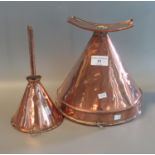Two vintage copper conical funnels of varying size. (2) (B.P. 21% + VAT)