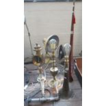 Group of assorted novelty table lamps to include two hunting horn lamps, double plumbing pipe