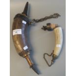 Two reproduction brass mounted decorative powder horns. (2) (B.P. 21% + VAT)