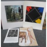 Group of unframed works to include watercolours study of a nude bull fighter, colour photograph of a