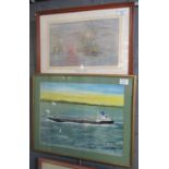 Robin Jarvis (20th century), study of a cargo ship 'Rudderman', 34 x 45cm approx. Together with a