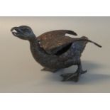 Franz Bergman style, novelty bronze inkwell in the form of a goose, the hinged wing revealing