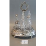 Good quality, Victorian silver plated and glass six-piece cruet set with carrying handle. (B.P.