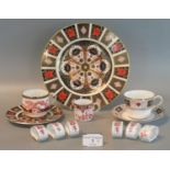 Collection of Crown Derby bone china items to include Imari 1128 cabinet plate, Derby Border cup and