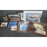 Collection of assorted prints and paintings, mainly of an aviation nature including Spitfire,