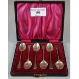Set of 6 cased silver teaspoons. Birmingham hallmarks. 1.05 Troy oz. (B.P. 21% + VAT)