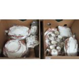 Two boxes of Crown Ducal Art Deco coffee and dinnerware comprising: 5 coffee cups and saucers, a