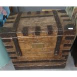 17th/18th century oak trunk or sea chest, having metal mounts and iron handles, with brass plaque