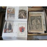 Box comprising approx 400 postcards, topographical, locomotives, envelope fronts with stamps and