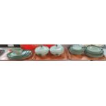 Three trays of Wedgwood, Etruria and Barlaston, two-tone green part dinnerware, to include: 6 each