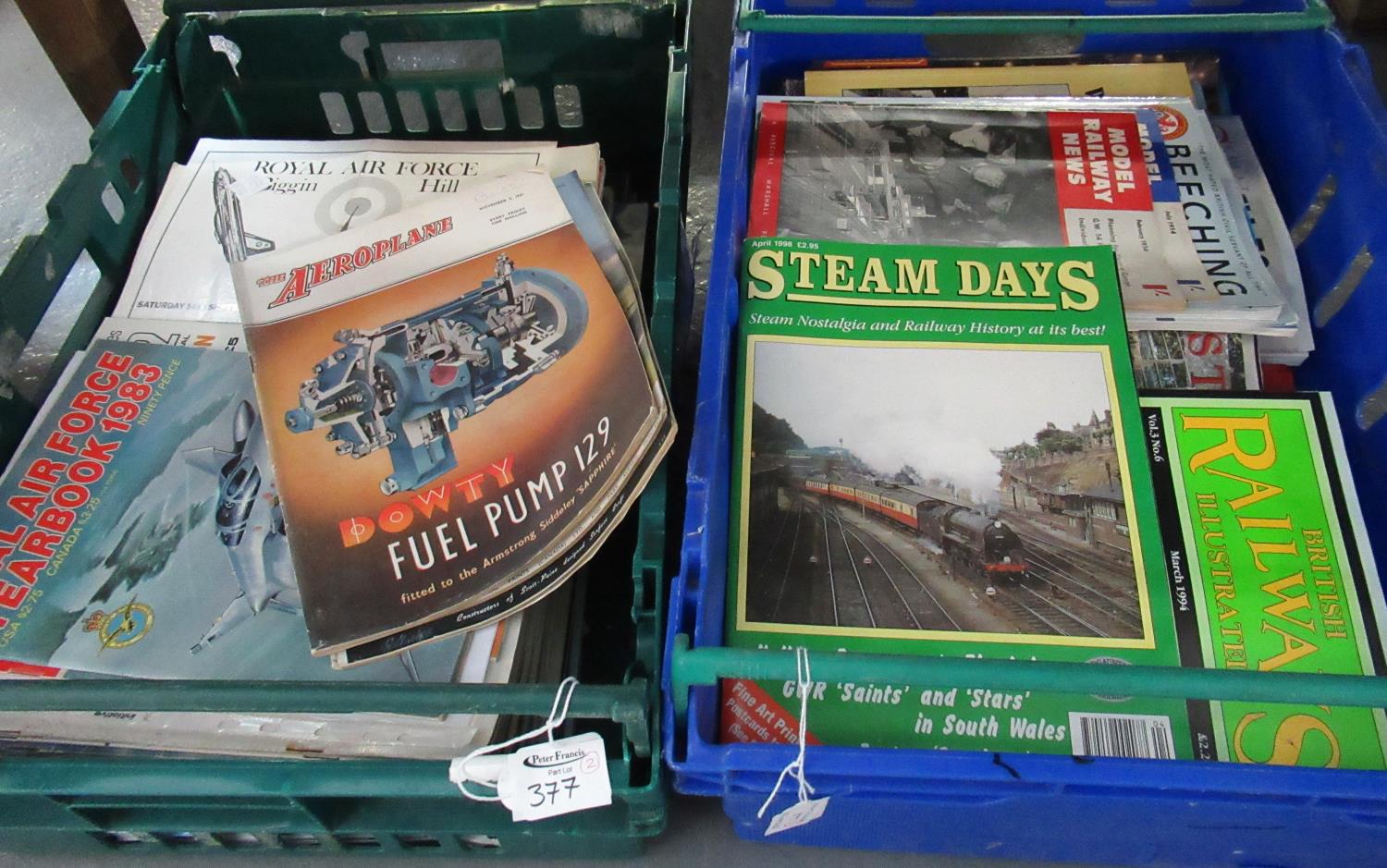 Two boxes of train magazines, The Aeroplane magazine dating from the 1950s, British Railways