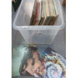 Box of vinyl LP records 33rpm to include: John Lennon 'Imagine', Simon and Garfunkel 'Bridge Over