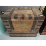 17th/18th century oak trunk or sea chest, having metal mounts and iron handles, with brass plaque