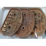Three rusty pressed steel railway plaques or signs dated 1956. (3) (B.P. 21% + VAT)