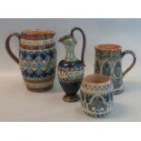 Collection of four late 19th/early 20th century Doulton Lambeth stoneware items to include ewer jug,