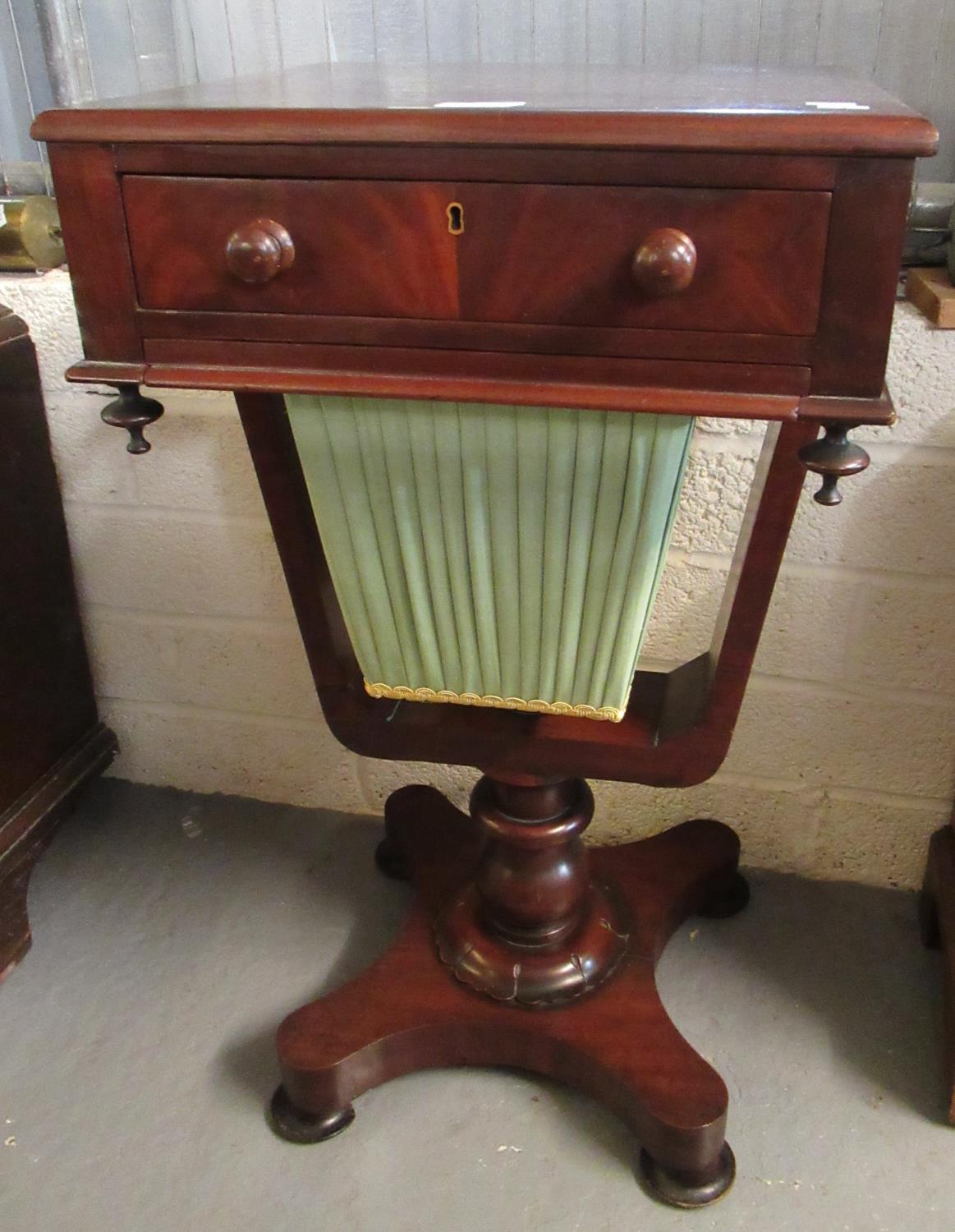 Victorian mahogany single drawer ladies work table on quadraform base. (B.P. 21% + VAT) - Image 2 of 2