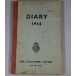 H.M. Stationary Office diary 1944 believed to be from Major West R.A.M.C. with various written