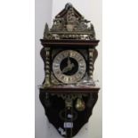 Reproduction Dutch mahogany and brass wall clock with weights and chain. (B.P. 21% + VAT)