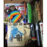 Box of assorted book to include dictionaries, first aid books, guide on diabetes, 'Great Games by