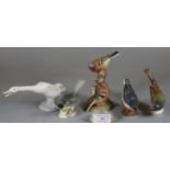 Collection of Royal Worcester, Lladro and Beswick birds, gray Wagtail, Nuthatch, etc. (5) (B.P.