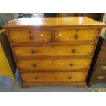 Victorian gothic design pine straight front chest of 2 short and 3 long drawers, having fan,