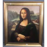 After Leonardo, modern furnishing painting being a copy of The Mona Lisa, oils on canvas. 60 x