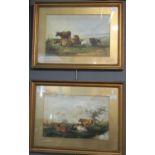 After Thomas Sydney Cooper, cattle in landscapes, a pair, coloured prints. 27 x 42cm approx. Framed.