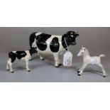 Beswick china Claybury Leegwater black and white cow with calf together with a Royal Doulton china