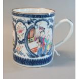 Early 19th century Chinese porcelain straight sided mug or tankard, overall with painted figural