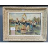 Ferriot (French school), a religious festival procession, signed, oils on board. 18 x 25cm
