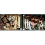 Two boxes of assorted figurines and ornaments, many oriental, to include: 4 intricately carved