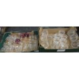 Two boxes of assorted glassware to include: 6 large moulded glass brandy balloons, 6 moulded glass